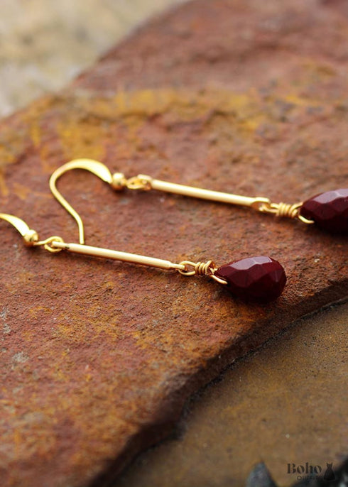 Boho Earrings, Dangle Earrings, Gold Red Jaspers